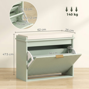 Banc meuble à chaussures design 2 en 1 - porte, séparateur réglable amovible - vert doré