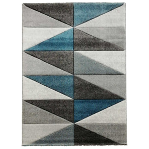 tapis salon Rone, gris noir et bleu motif triangle