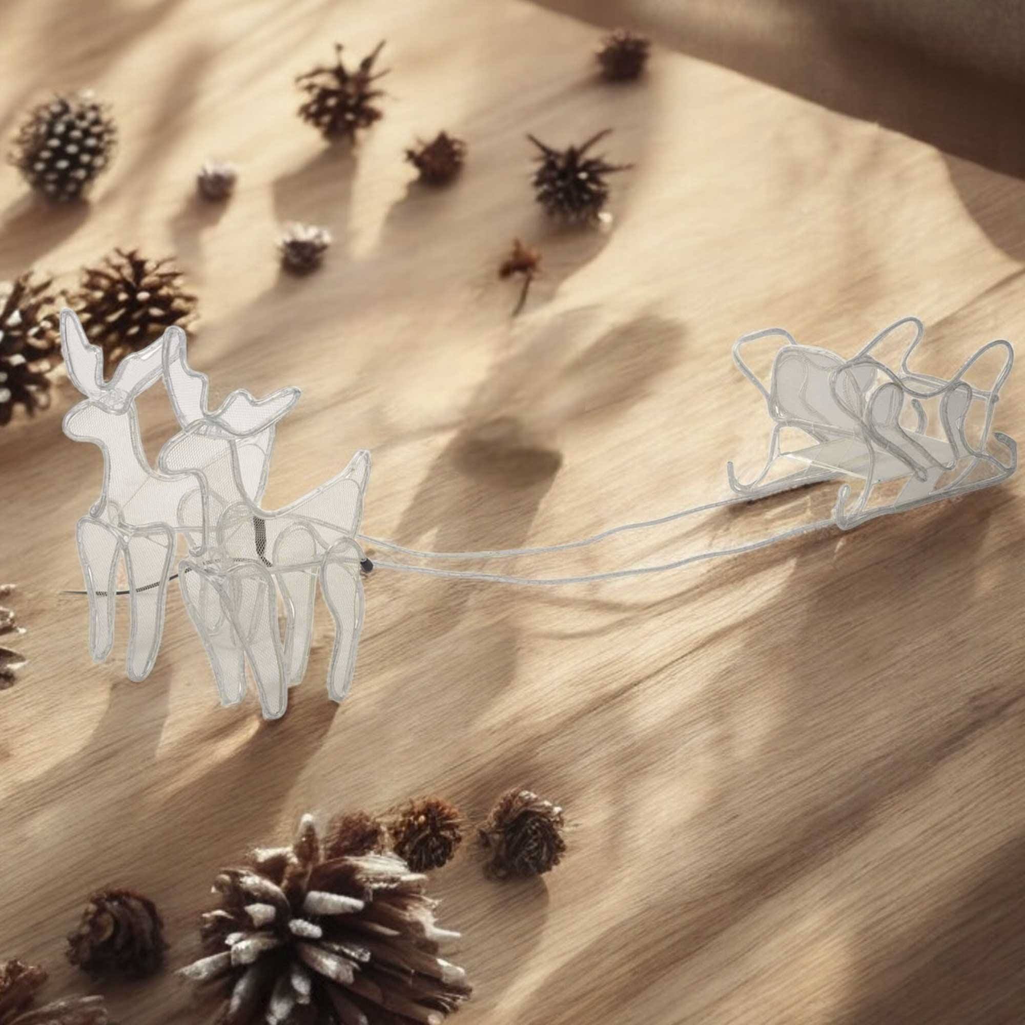 decoración led navideña de renos con trineo