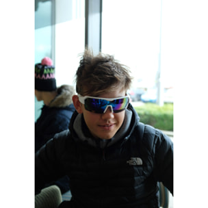 Gafas de deportes acuáticos OCEAN RACE - Blanco mate / Revo azul y plaquetas y puntas azules