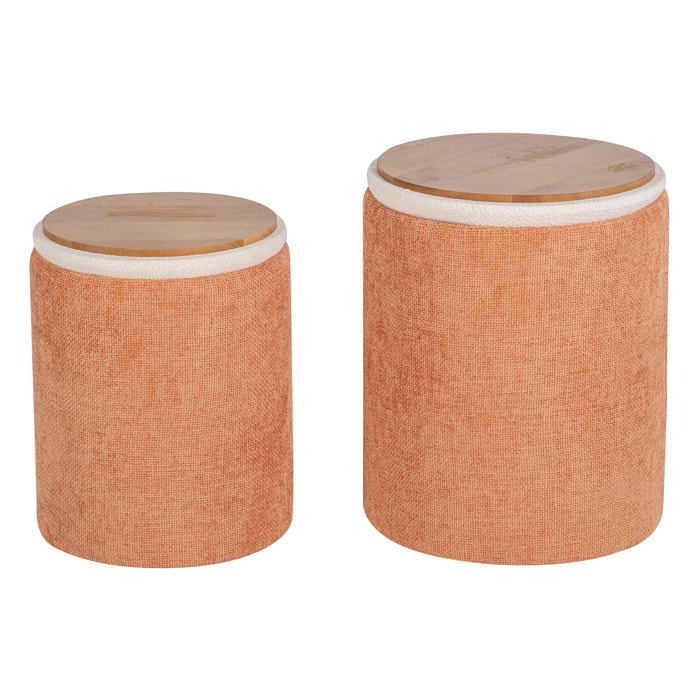 Set 2 Puffs Velvet Chenilla 36x36x44 31x31x38 Cm