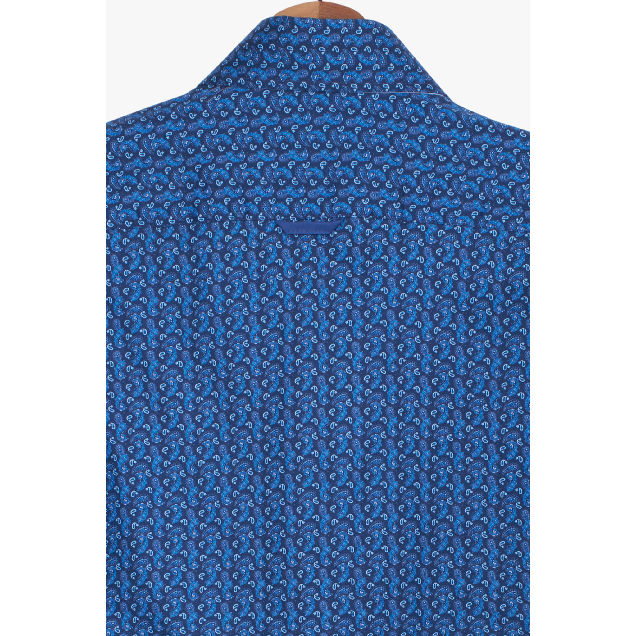 Camicia Uomo 2 Bottoni Button Down Slim Popeline Stampato Blu/Turchese