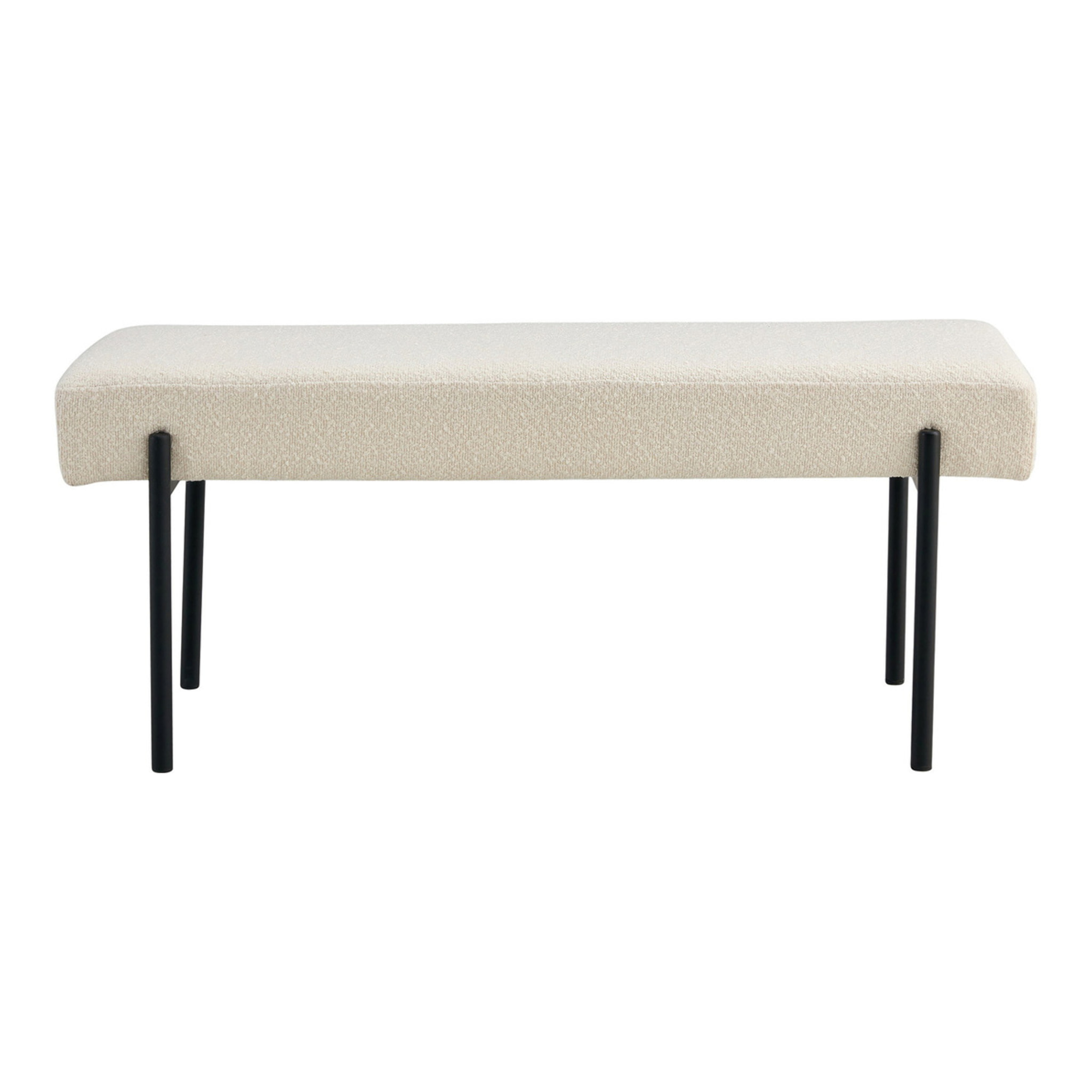 Panchetta Swindon in bouclé bianco con gambe nere, 100 cm
