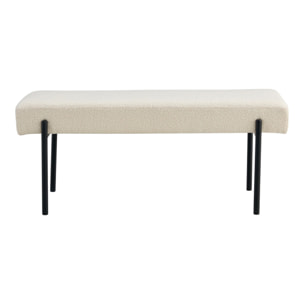 Panchetta Swindon in bouclé bianco con gambe nere, 100 cm