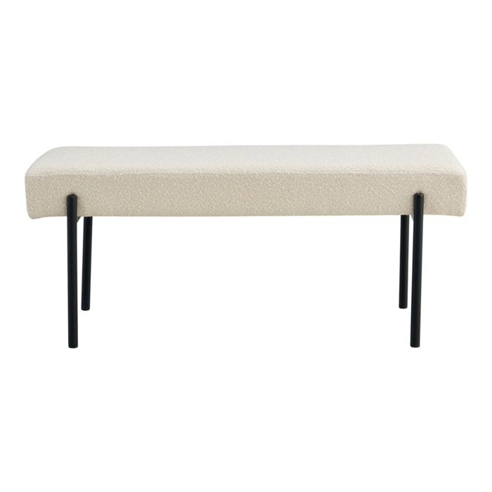 Panchetta Swindon in bouclé bianco con gambe nere, 100 cm