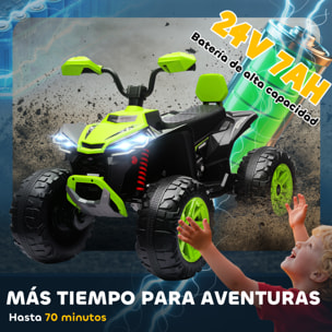 Quad Eléctrico para Niños 24V, Quad para Niños de 3-8 Años de 2 Plazas, con 2 Motores, Velocidad hasta 6,5 km/h, Ruedas con Suspensión, Faros, Bocina, Música, USB, Verde
