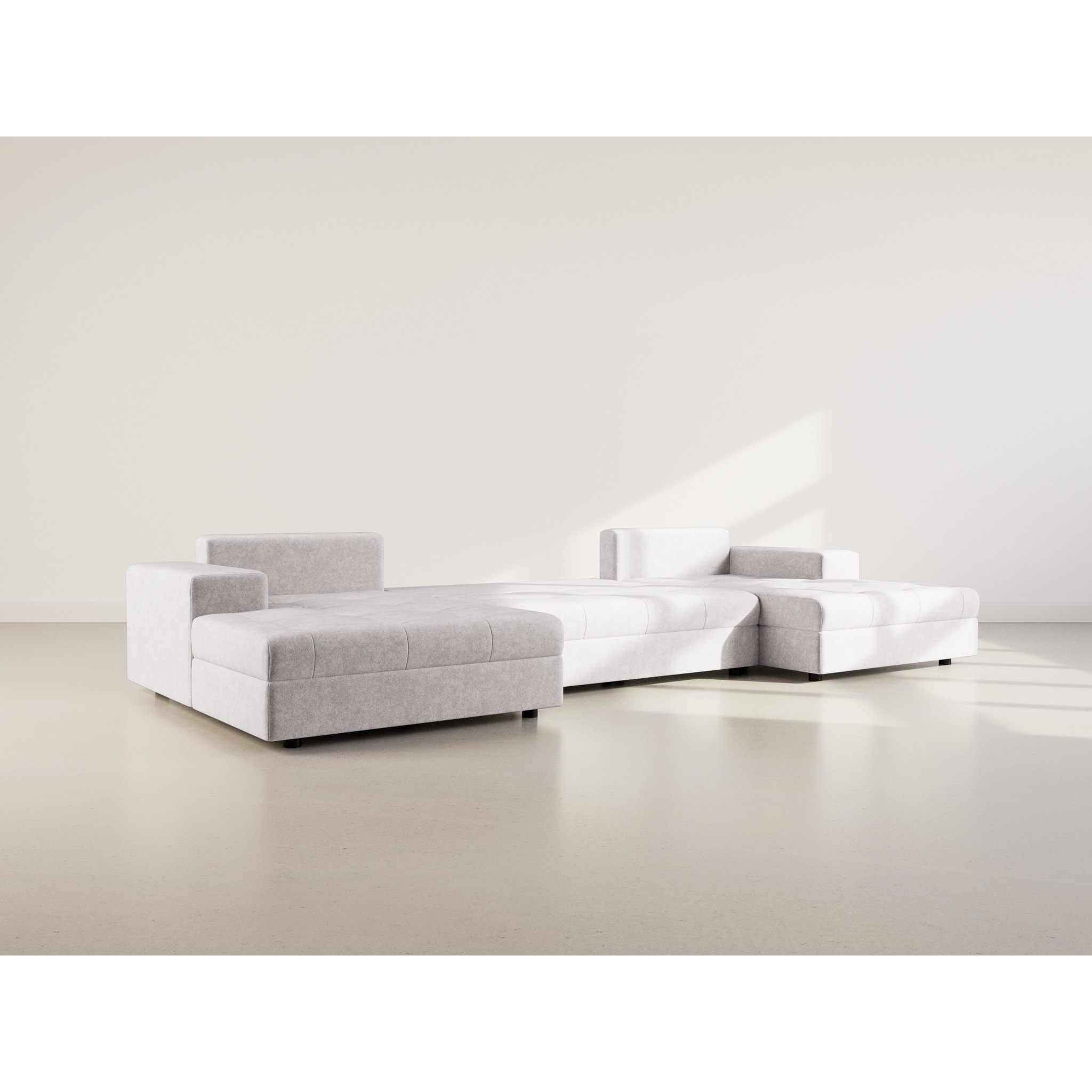 Bastian - canapé panoramique en U 7 places convertible avec coffre en velours texturé - Gris