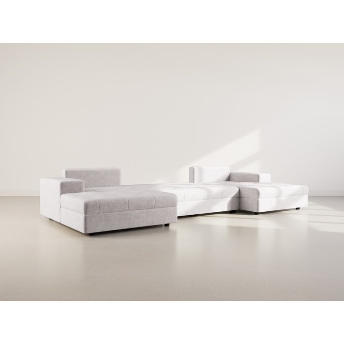 Bastian - canapé panoramique en U 7 places convertible avec coffre en velours texturé - Gris