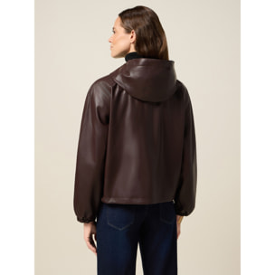 Oltre - Chaqueta corta con capucha y cremallera - Marrón