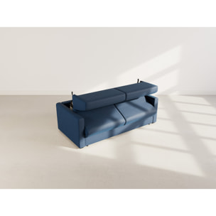Julia - canapé 3 places convertible express couchage quotidien 140 cm matelas 14 cm en tissu - Bleu marine