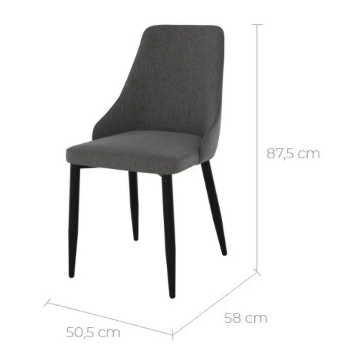 Lot de 2 chaises en tissu gris foncé et pieds en métal - Pipo