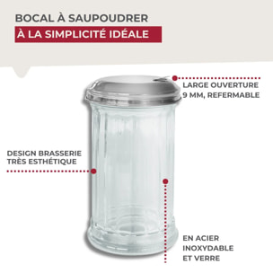 Saupoudreuse en verre et couvercle inox 14 cm Fackelmann Basic