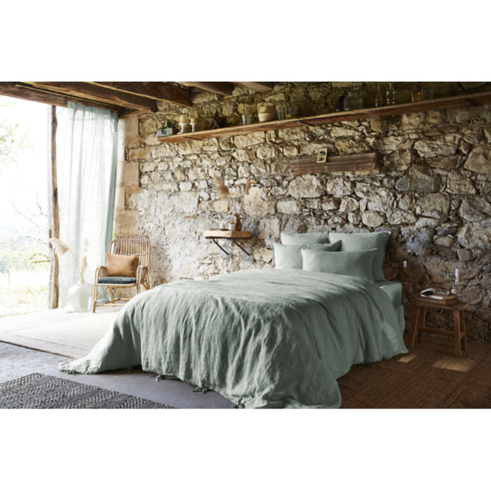 Drap plat "Soline" Lin lavé - Couleur: Soline Eucalyptus