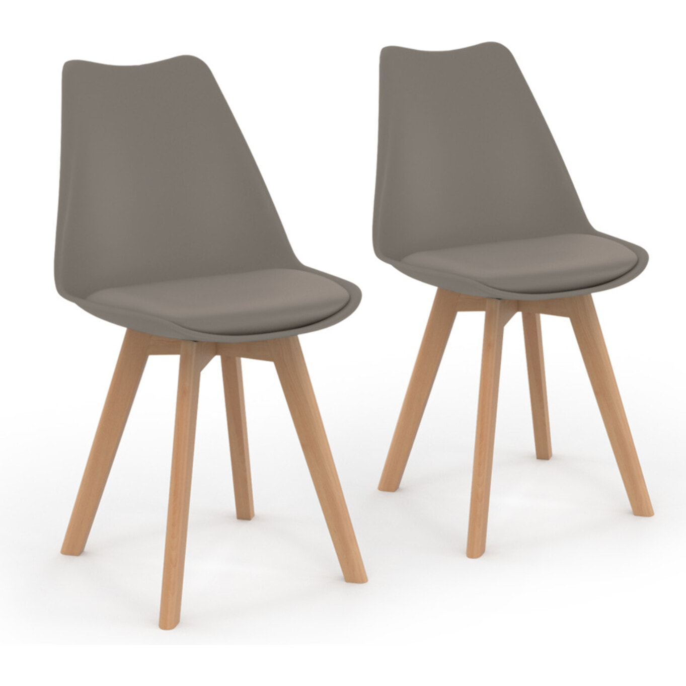 Chaises Nordia assise taupe et pieds bois - lot de 2