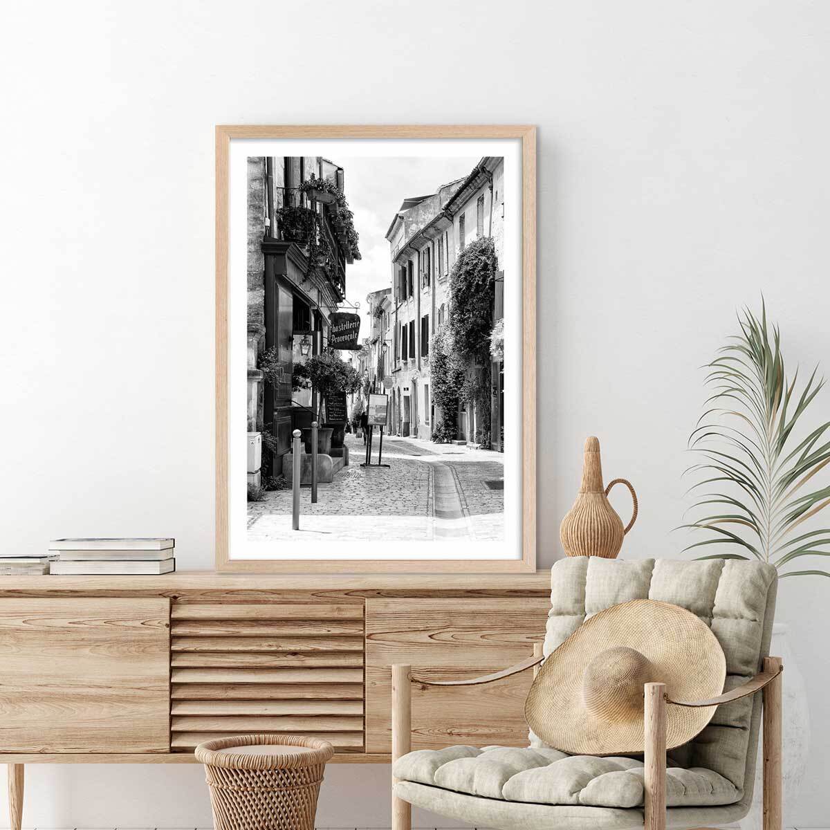 Affiche photo rue du sud Affiche + cadre en bois - Chêne