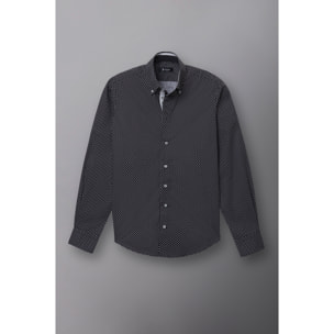Camicia Uomo 2 Bottoni Button Down Slim Popeline Stampato Nero/Bianco