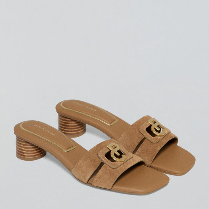 Mules con tacco alto Giorgia cammello con dettagli metallici