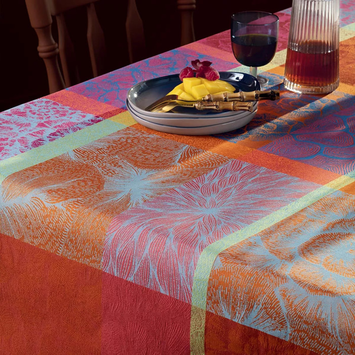 Nappe pur coton motif jacquard multicolore Mille petales floralies