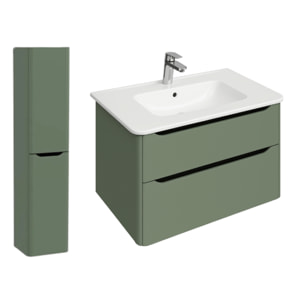 Meuble vasque suspendu VITRA Sento Round 100cm Vert mat + Colonne version gauche