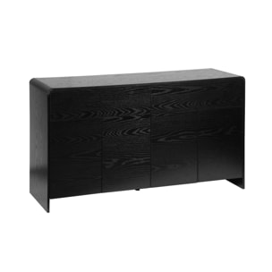 Buffet de rangement. buffet bas. 2 tiroirs 4 portes effet bois noir arrondi