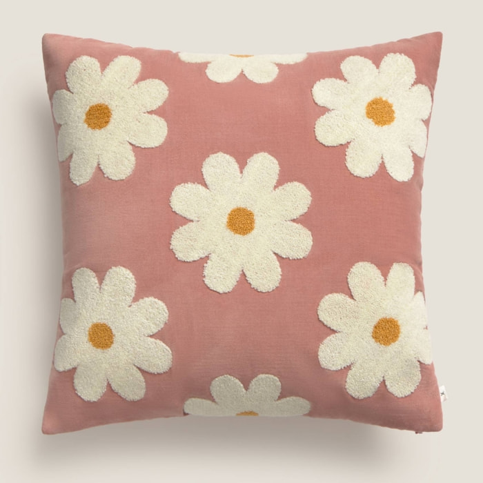 Funda de cojín de terciopelo con flores Ritcu color rosa Algodón