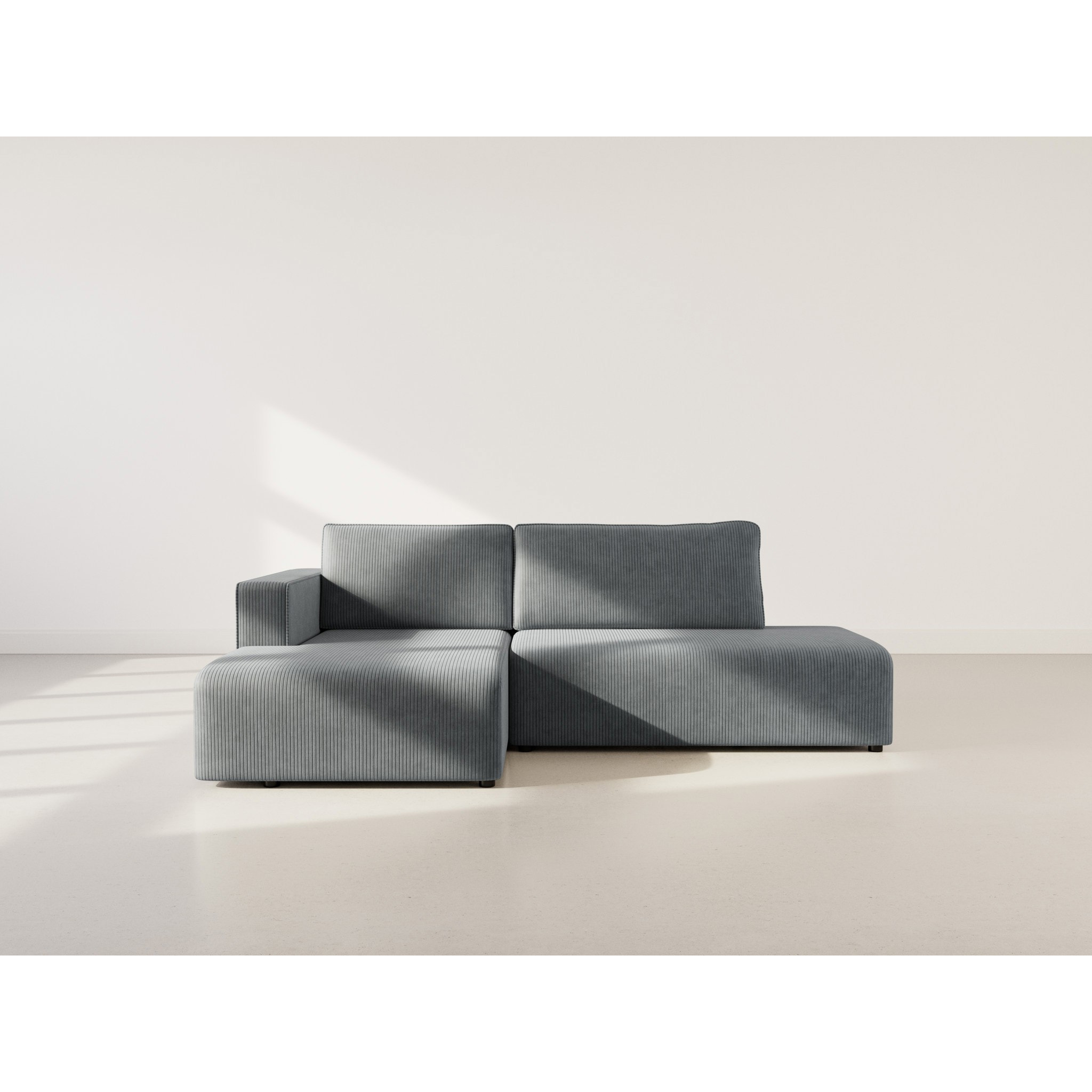 Topaze - canapé d'angle gauche 4 places convertible avec coffre en velours côtelé - Gris foncé