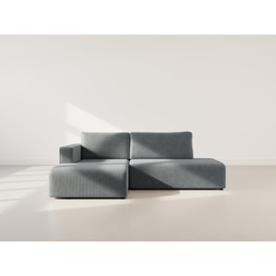 Topaze - canapé d'angle gauche 4 places convertible avec coffre en velours côtelé - Gris foncé