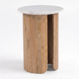 Table d'appoint en marbre et bois de manguier - Léana