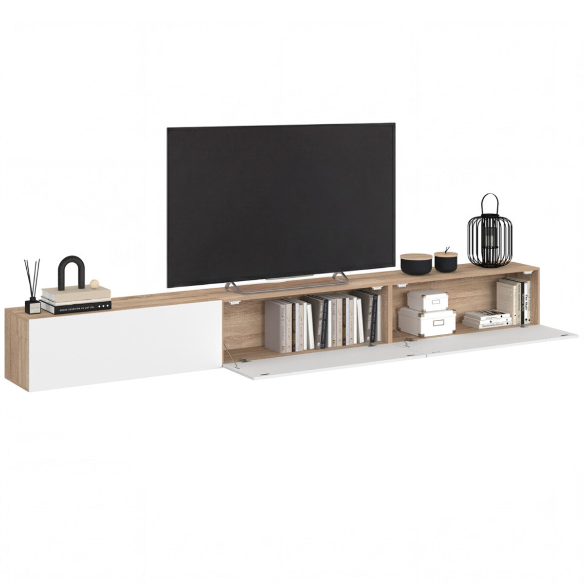 Meuble TV suspendu Michigan bois et blanc 270cm
