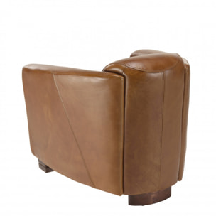 GASTON - Fauteuil marron CHICAGO vintage cuir pieds bois