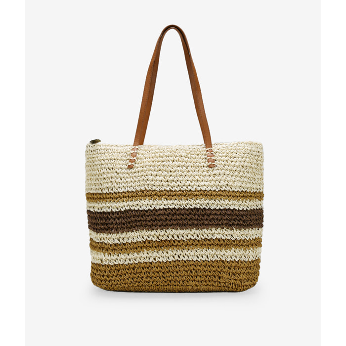 Bolso de playa marrón en rafia con rayas
