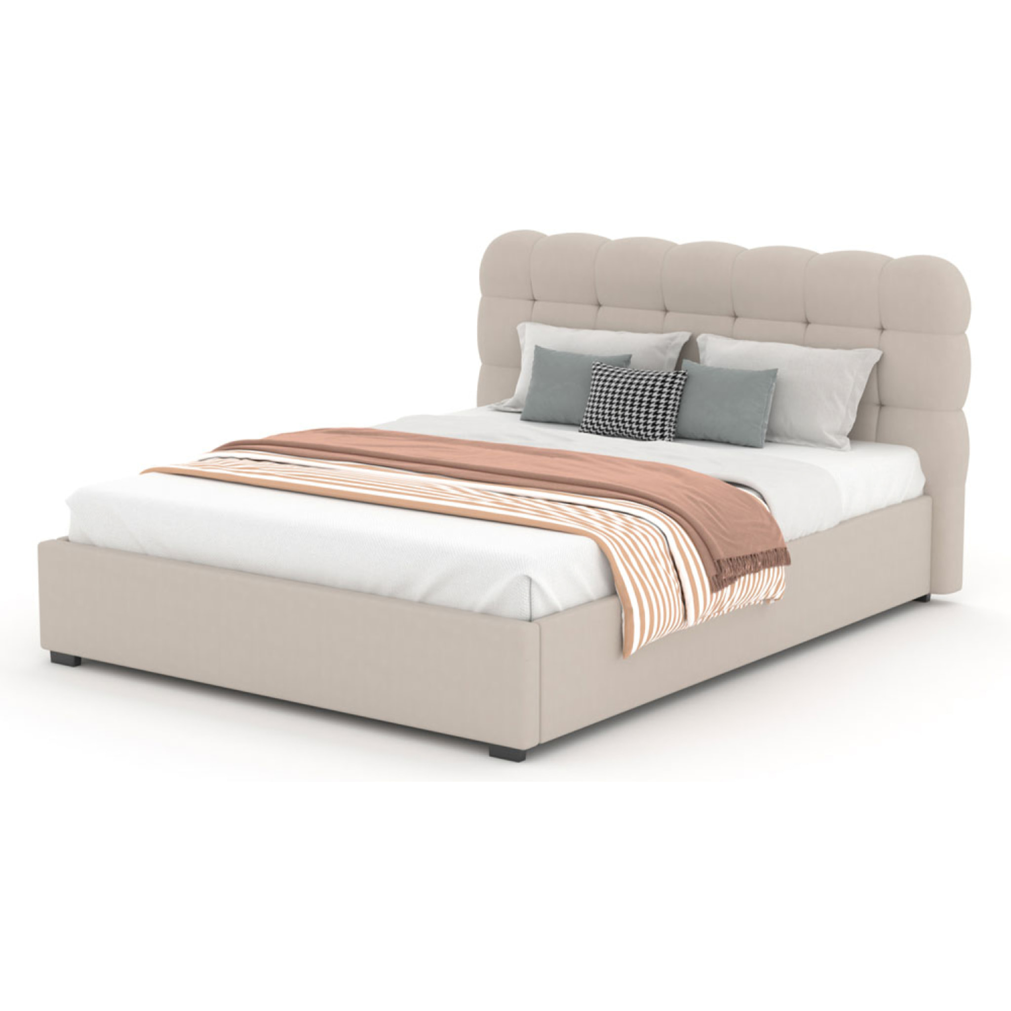 JUNEAU Lit nuage avec coffre de rangement 160x200cm en velours beige
