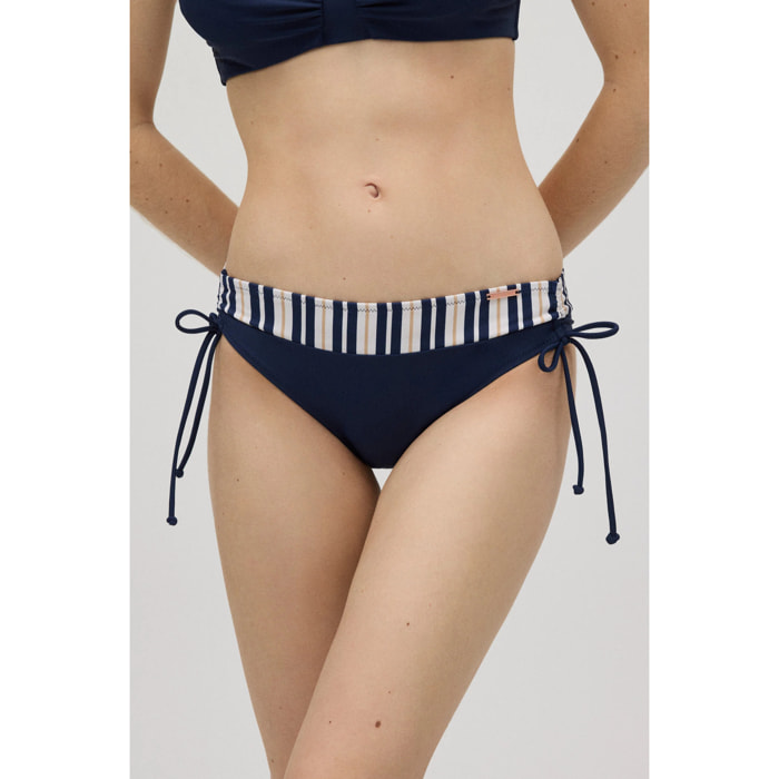 Slip bikini modellante a righe blu navy