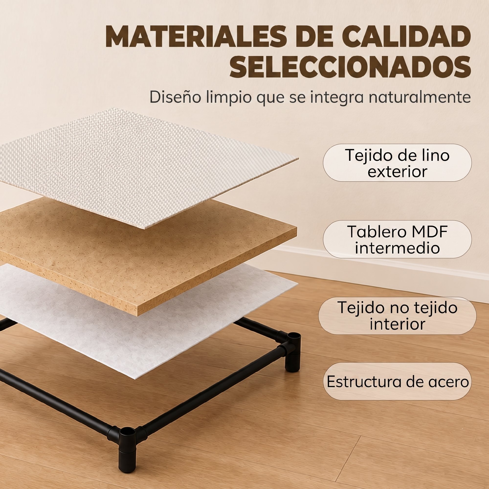 HOMCOM Cómoda con 5 Cajones de Tela, Cómoda para Dormitorio, Marco de Acero, Montaje Rápido, Cajonera para Salón, Oficina, Vestidor, Beige