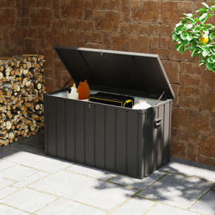Arcón Exterior Capacidad 450L, Baúl Almacenaje Exterior de Acero con 4 Ruedas, 2 Asas y Tapa Bloqueable, Resistente a la Intemperie, para Jardín, Terraza, Patio, 125,5x61,5x70 cm, Gris Oscuro