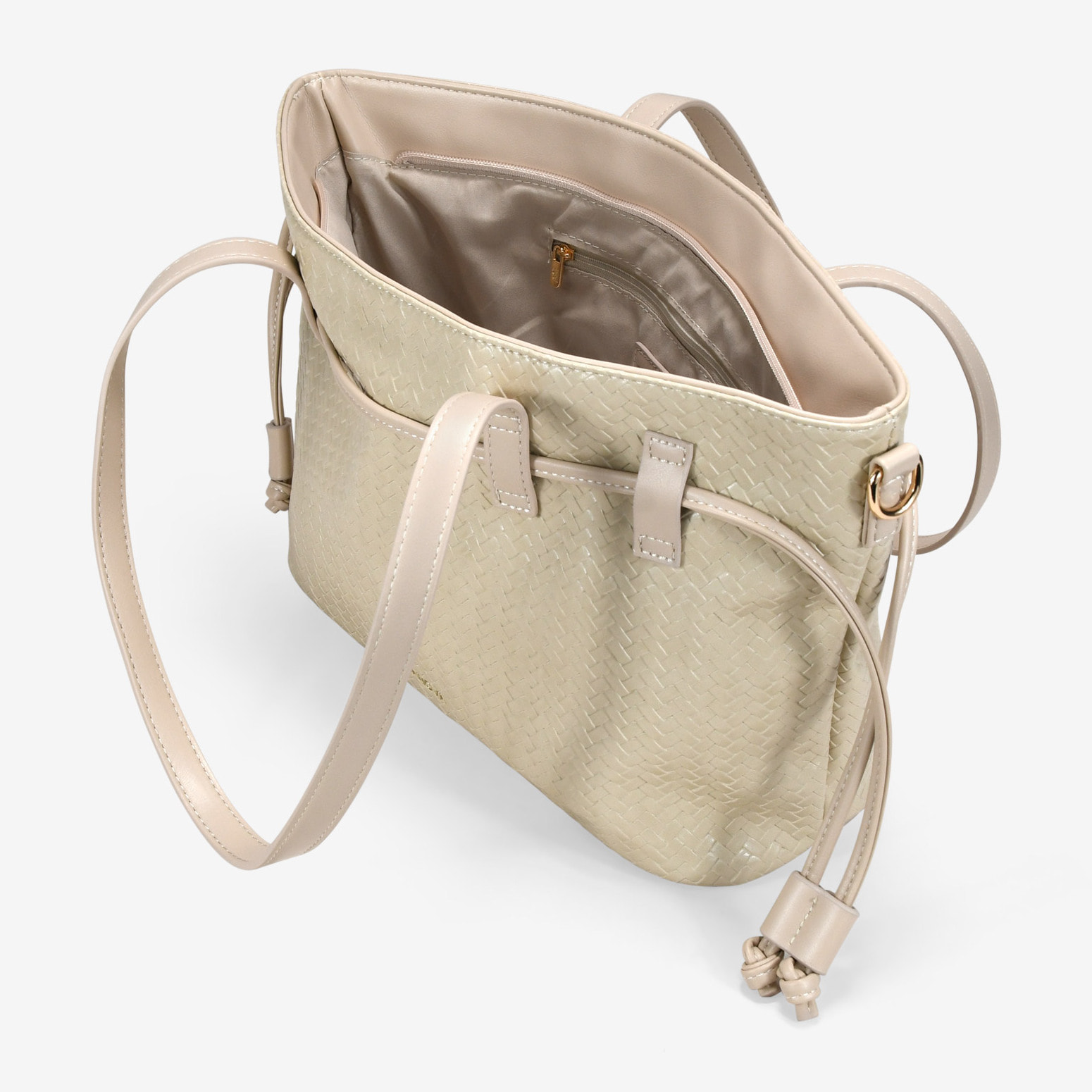 Bolso tote beige con trenzado y cremallera