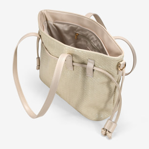 Bolso tote beige con trenzado y cremallera