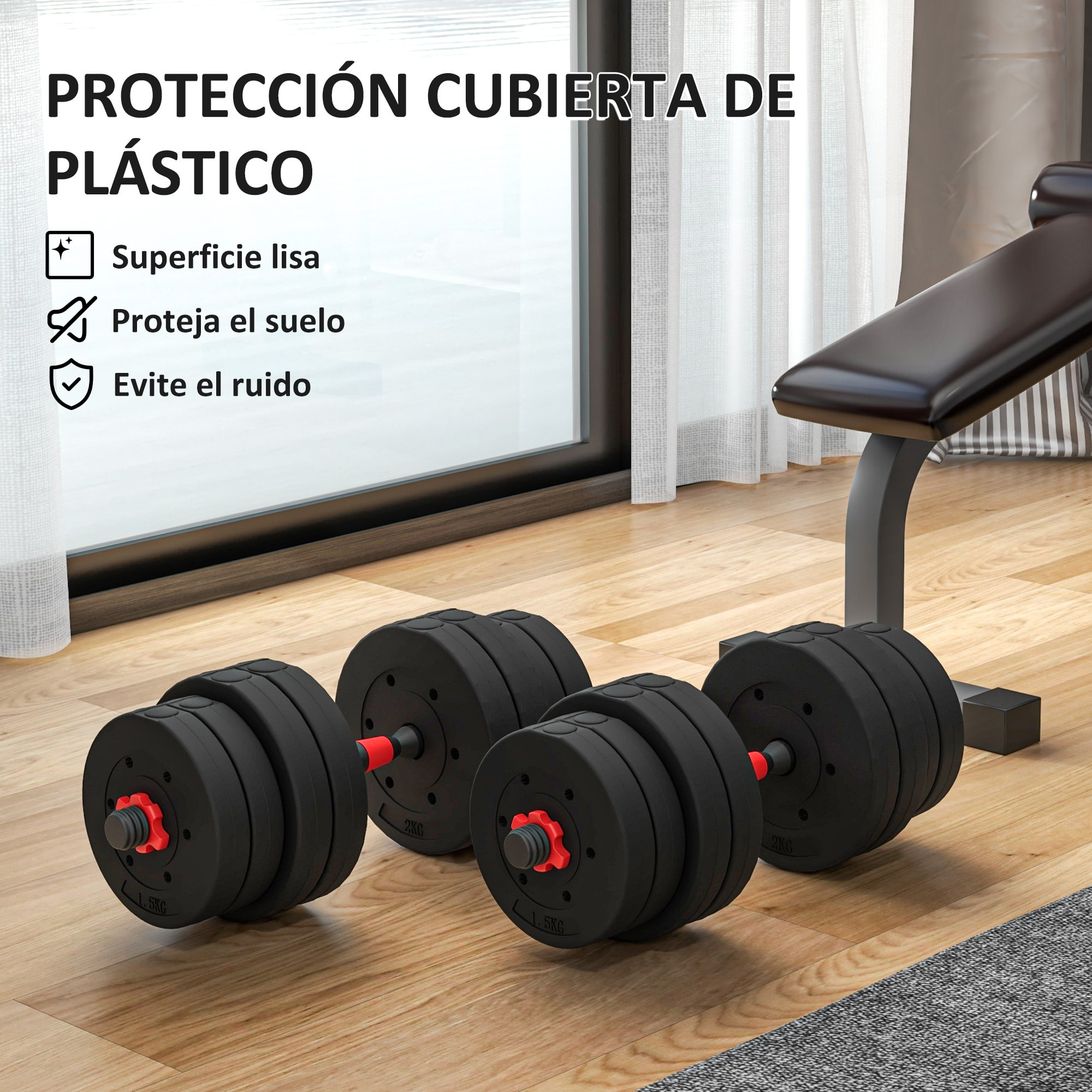 Juego de Mancuernas Ajustables, 2 en 1, 30kg, Juego de Pesas con Barras de Conexión y Mangos Antideslizantes, Pesas y Mancuernas para Hombres y Mujeres, Ejercicio de Fitness, Gimnasio en Casa