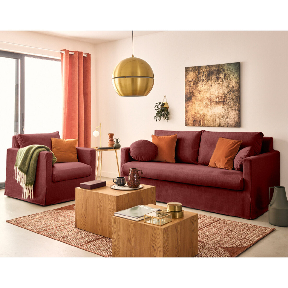 Serena - housse en velours pour fauteuil - Bordeaux