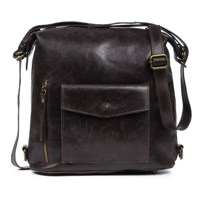 Irene Borsa a Spalla Zaino Donna.Pelle Autentica Scamosciata Lavata a Pietra