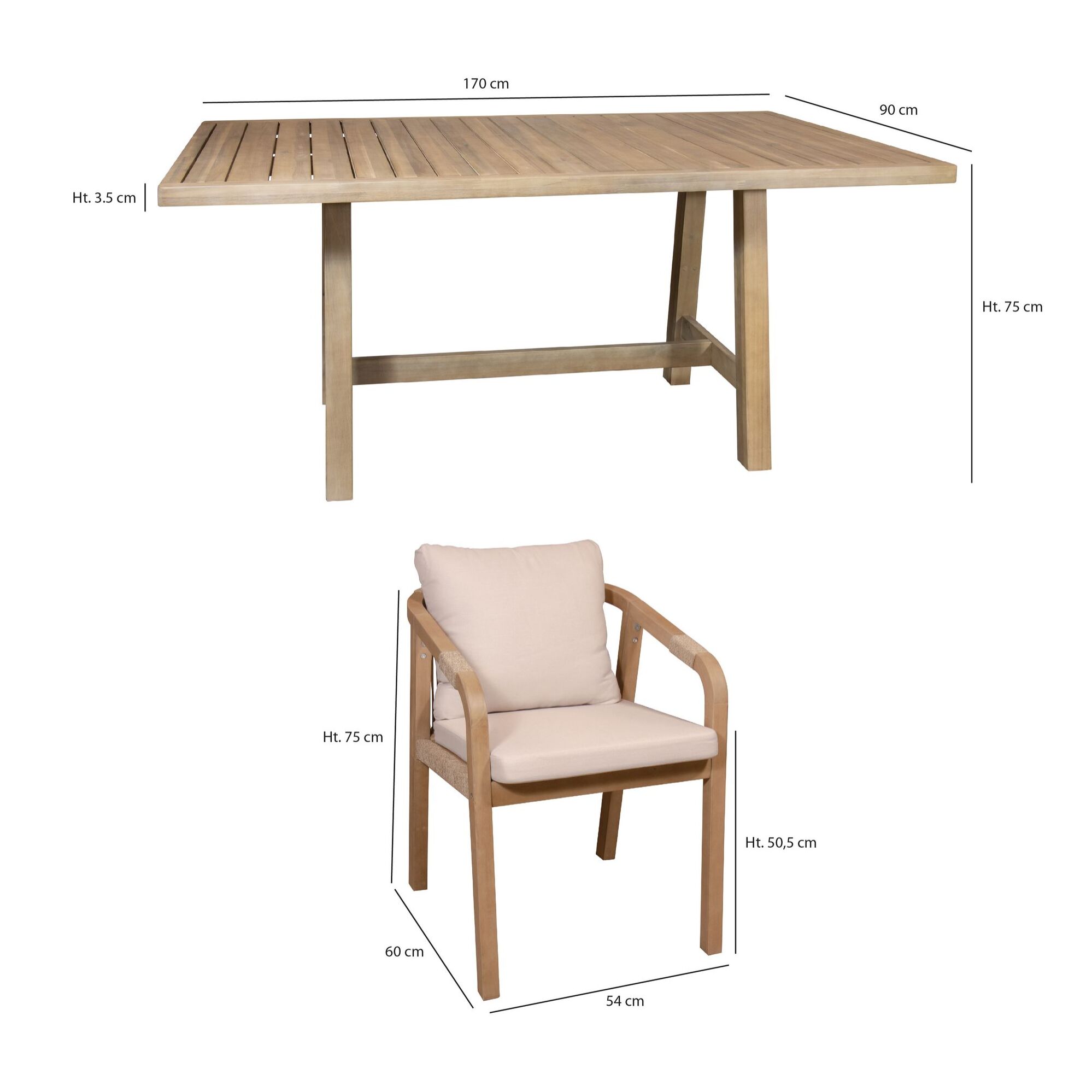 Ensemble de jardin table et chaises en bois d'acacia 6 places SAONA
