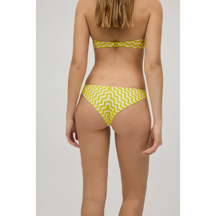Slip bikini brasiliano con onde color lime