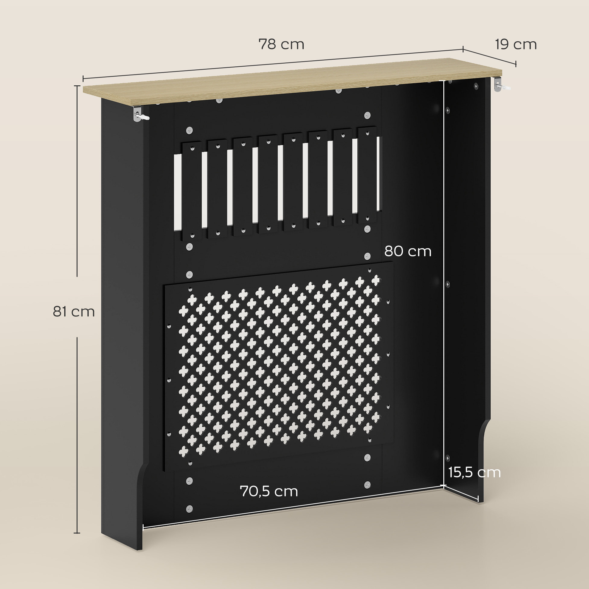 Cubre Radiadores, Cubreradiador de MDF, 78x19x81 cm, Cubierta para Radiador, Diseño Moderno de Listones y Nido de Abeja, para Salón, Dormitorio, Negro
