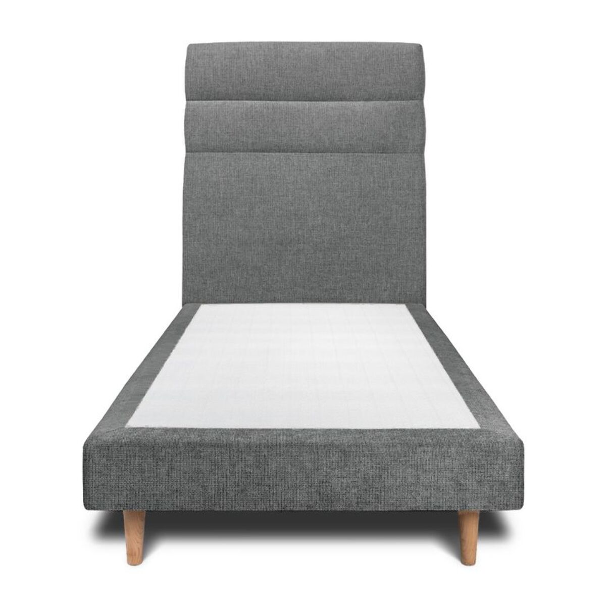 Lit avec tête de lit bandes horizontales tissu et sommier tapissier Ep14