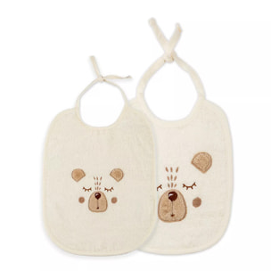 Bavoir enfant pur coton 420 g/m² brodé beige Petit ours angora