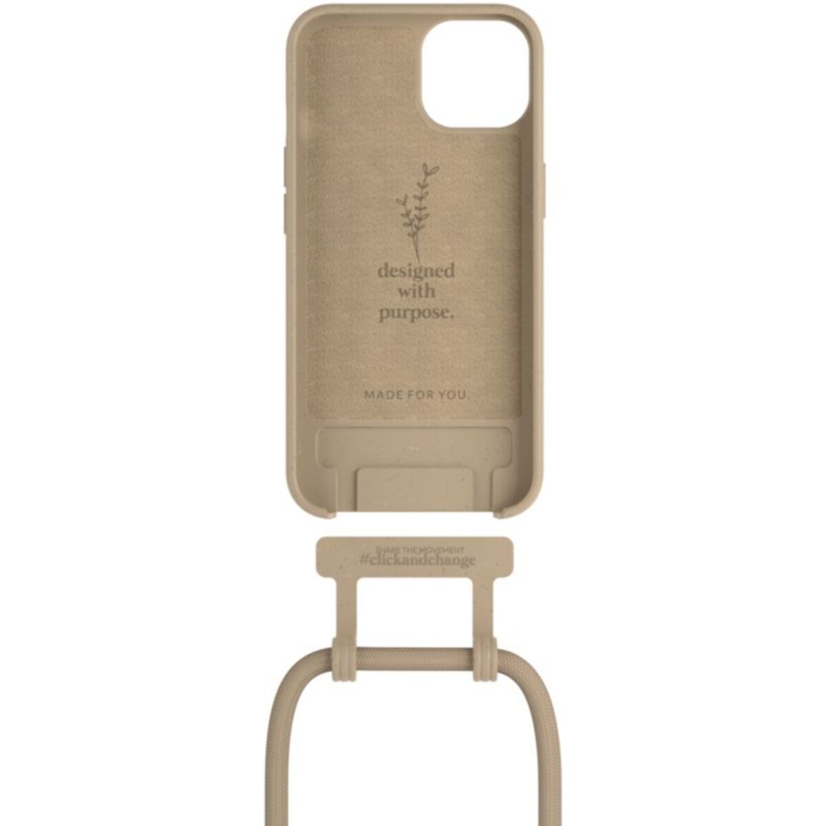 Coque avec cordon WOODCESSORIES iPhone 14 Plus Tour de cou Taupe