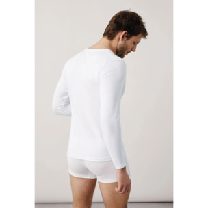 Maglietta bianca in cotone a maniche lunghe con scollo a V