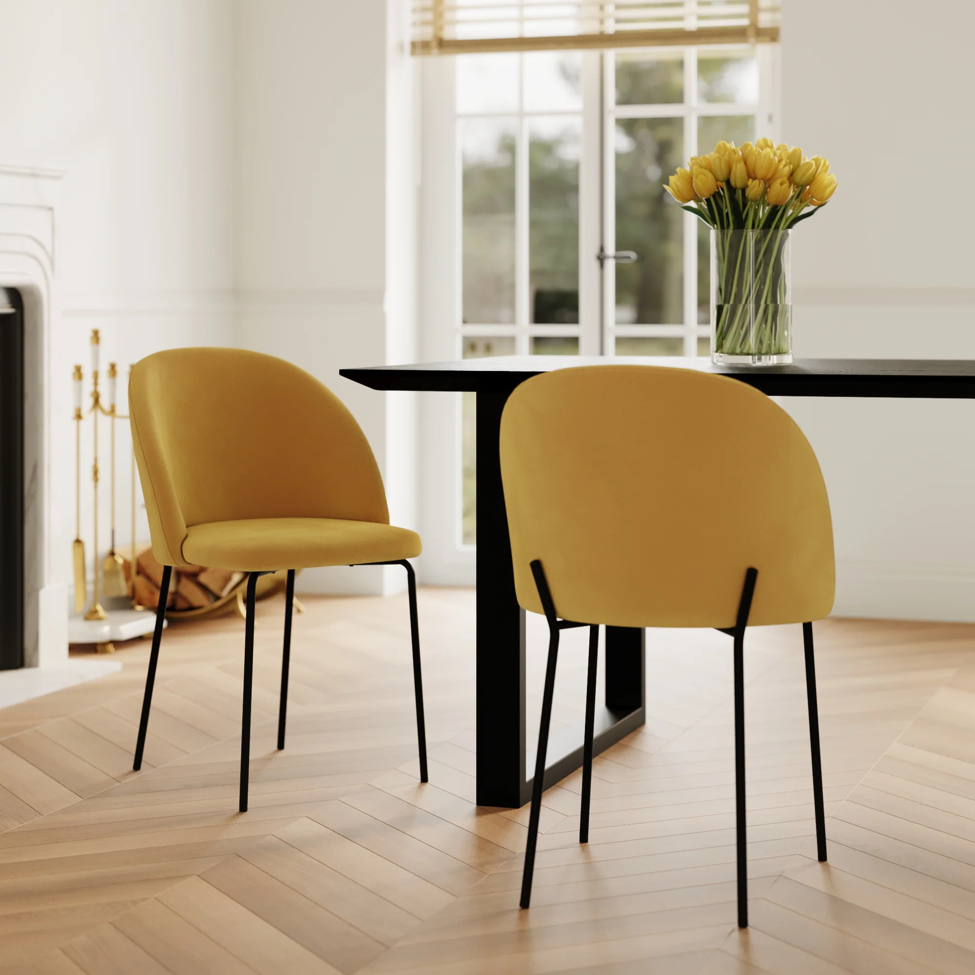 Lot de 2 chaises en velours jaune moutarde - Karl