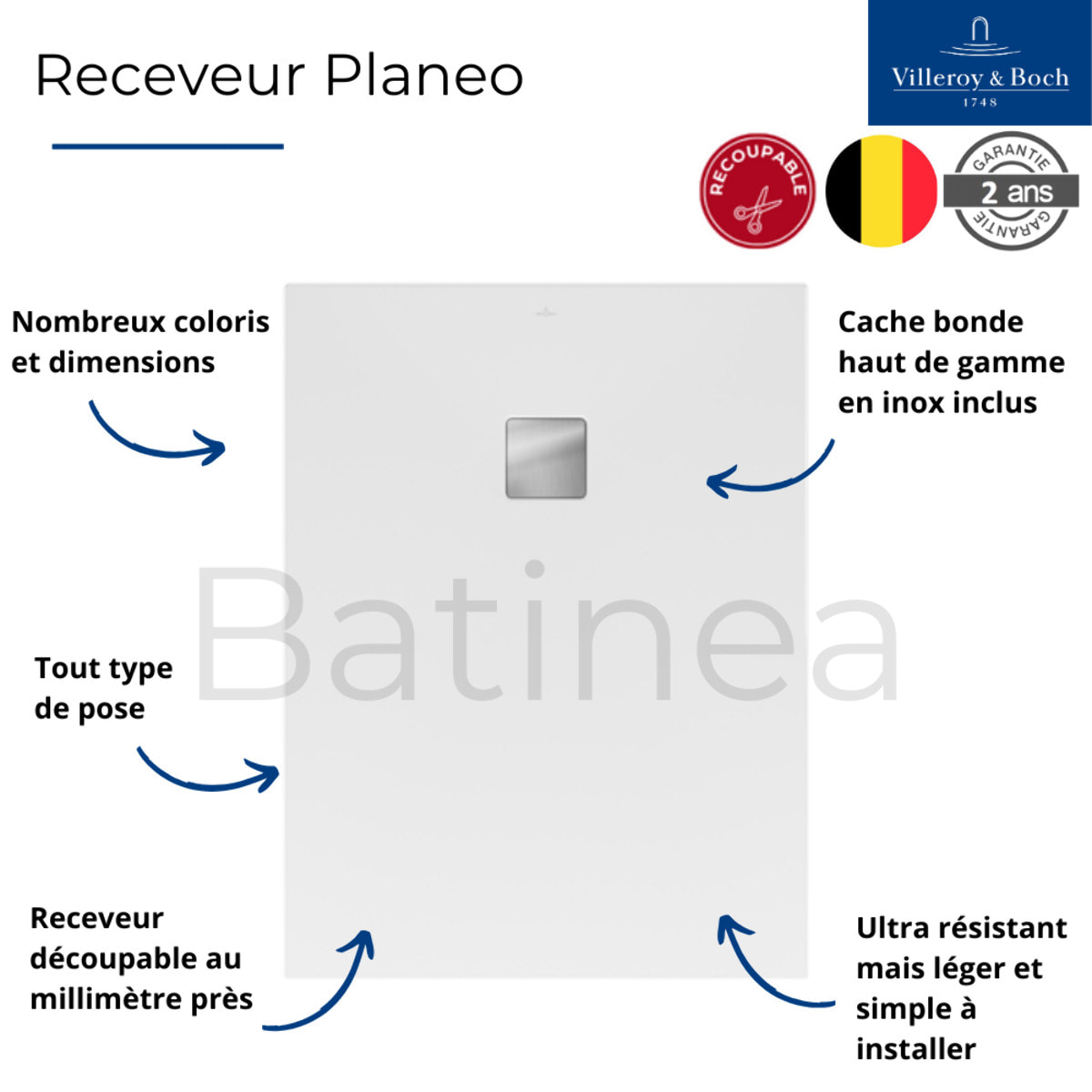 Receveur 90 x 80 Planeo acrylique rectangle blanc