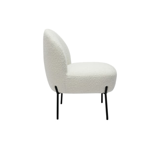 Fauteuil en tissu effet laine bouclée blanc et métal noir BELEY